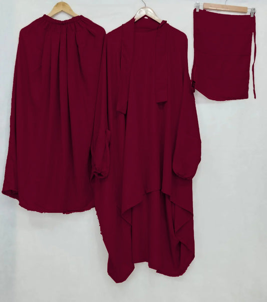 3 Piece Jilbab - Maroon