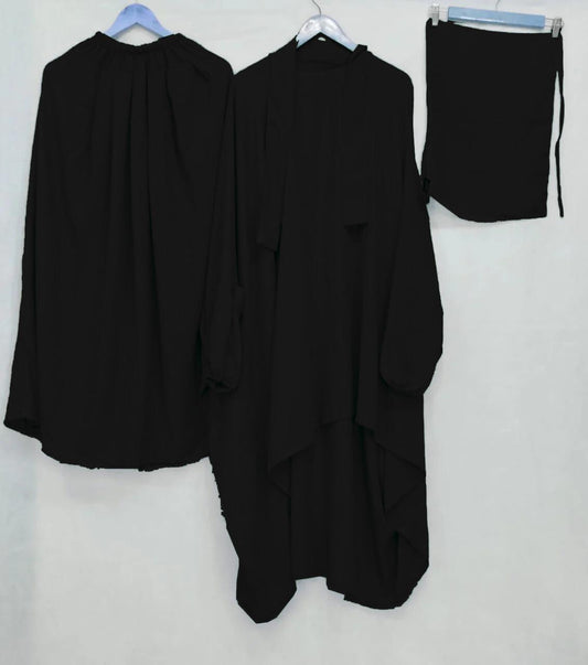 3 Piece Jilbab - Black