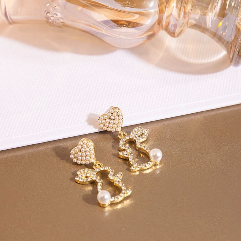 Pearl Rabbit Drop Earrings pair