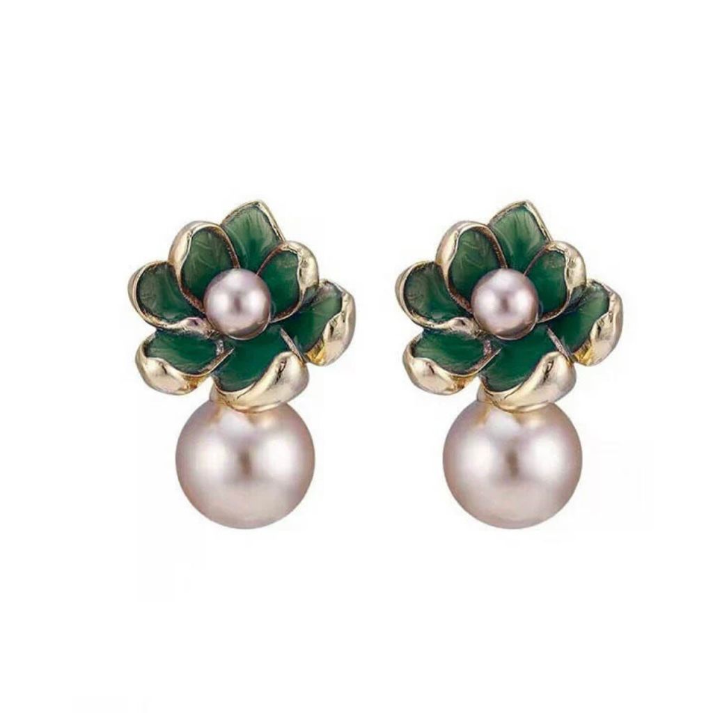 Flower Pearl Drop Earrings