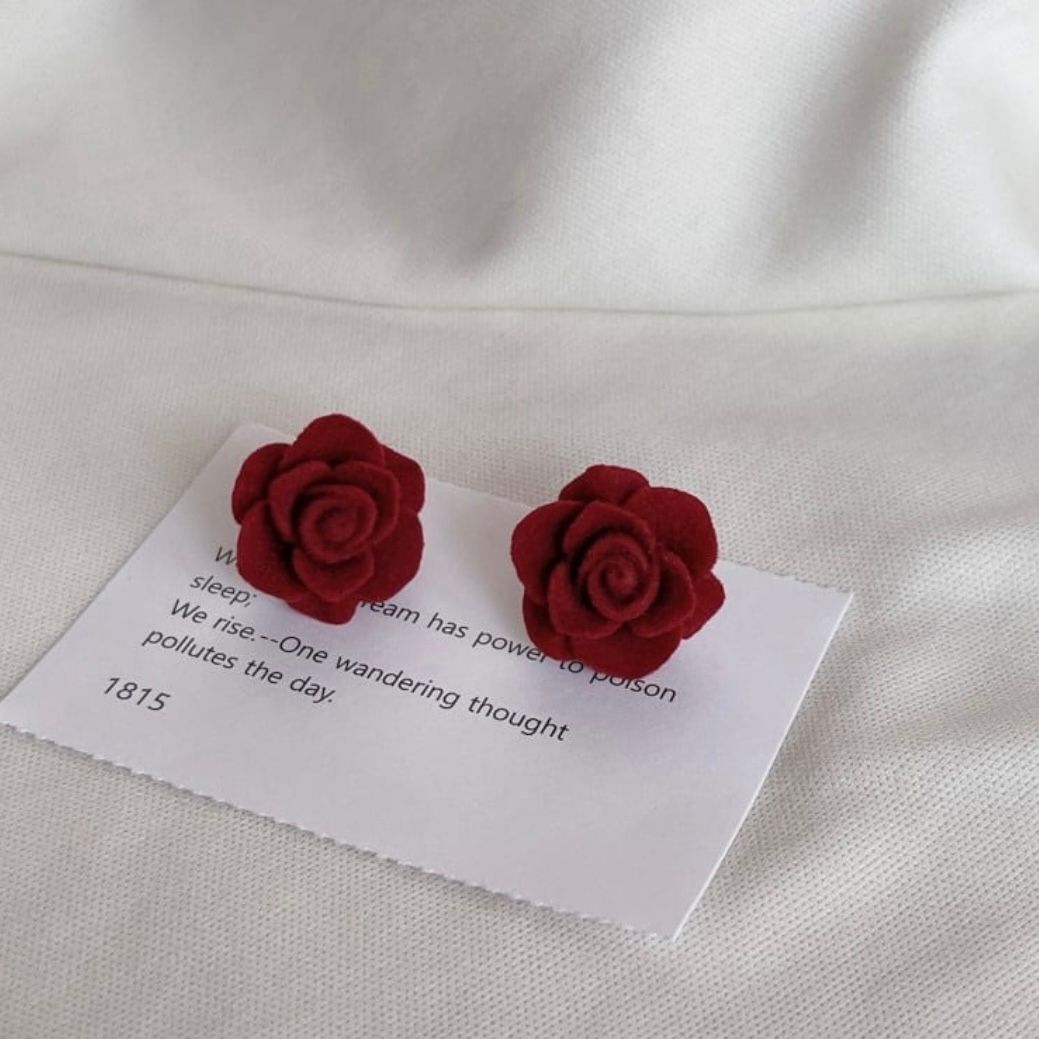 Velvet Red Rose Mini Studs pair