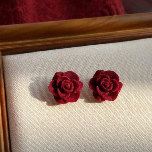 Velvet Red Rose Mini Studs pair