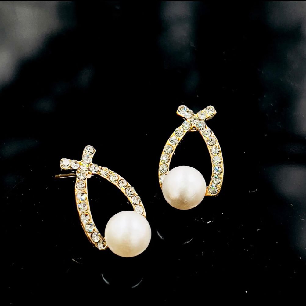 Cross Pearl Studs pair