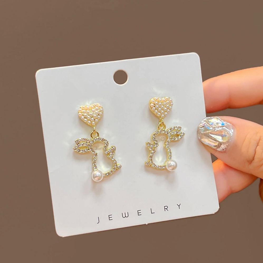 Pearl Rabbit Drop Earrings pair